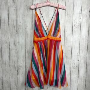 Essue Striped Colorful Spaghetti Cross Strap Lined Flowy Party Cocktail Dress